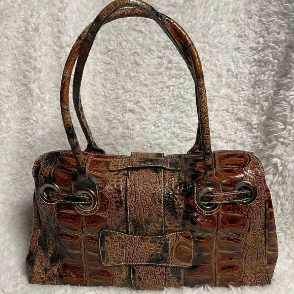 Unbranded Vera Pelle genuine leather croc print embossed shades of brown Satchel - Picture 7 of 14